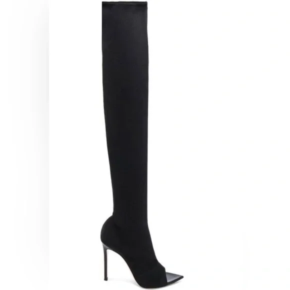 Gianvito Rossi Gotham Cuissard Peep Toe Thigh High Boots 🖤Black on black🖤 - Picture 4 of 15